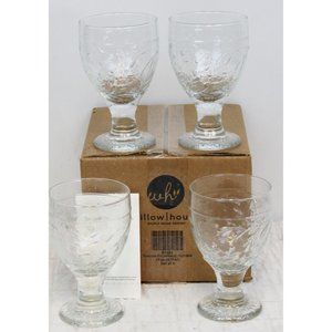 Willow House 4 Pc Tuscan Glass Goblets 16 oz Small Hammered Floral Drinking Cups